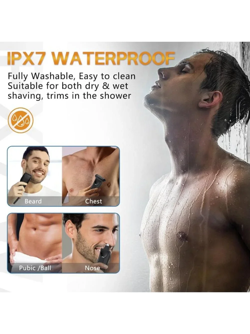 Waterproof Body & Beard Trimmer for Men, Grooming Kit with Precision Blades